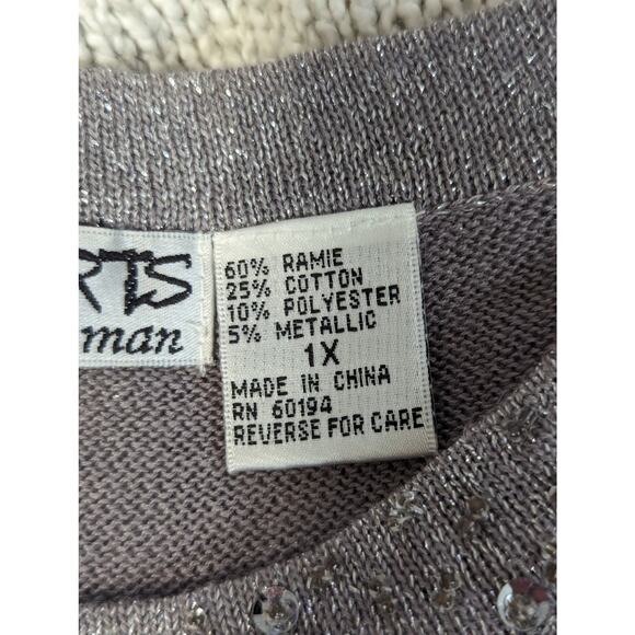 NWOT! PASSPORTS WOMAN! SHIMMERY SILVER GRAY BEADED, SEQUINNED SWEATER! SZ 1X - Picture 6 of 9